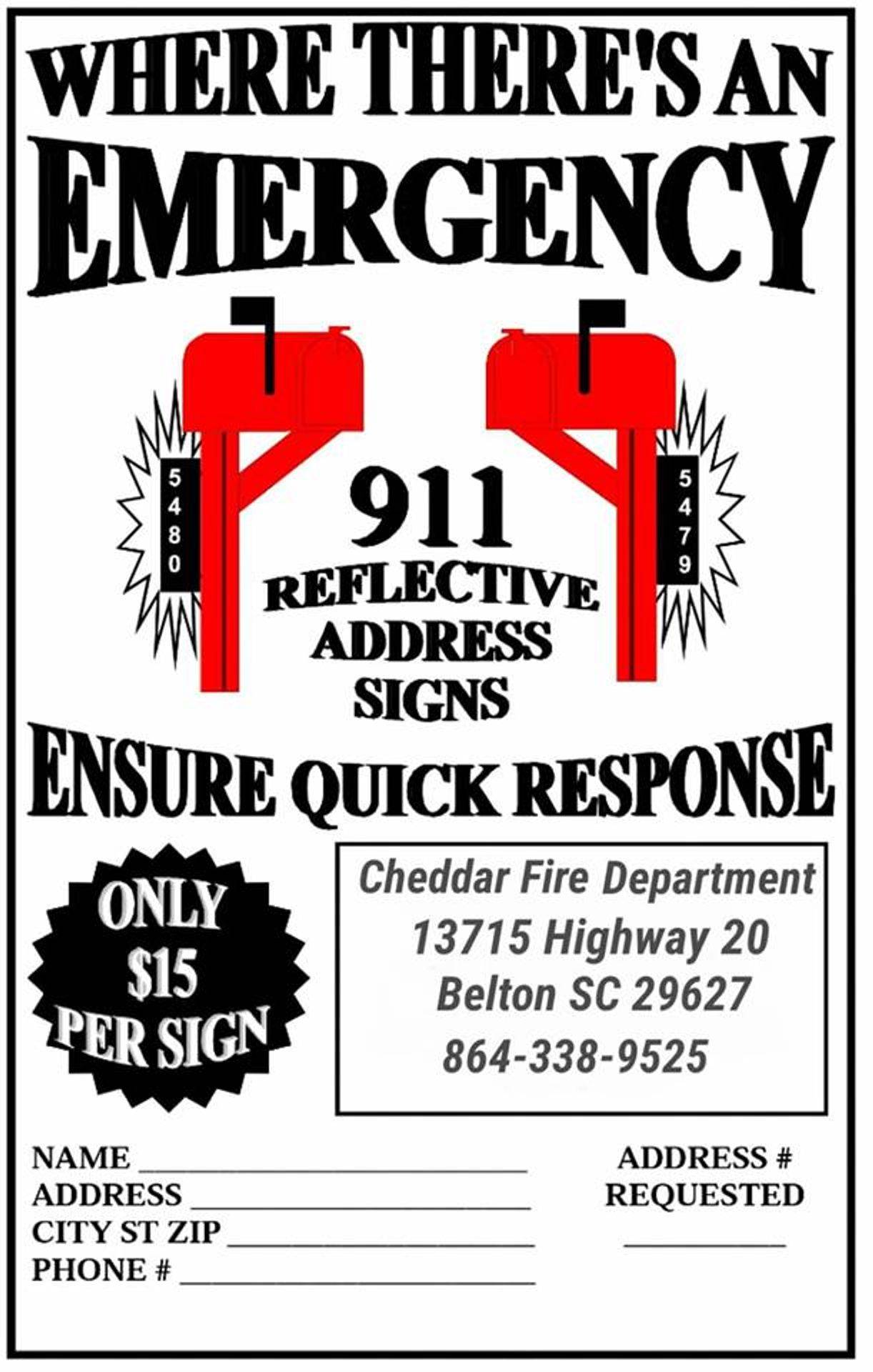 911 signs – Cheddar Volunteer Fire Department
